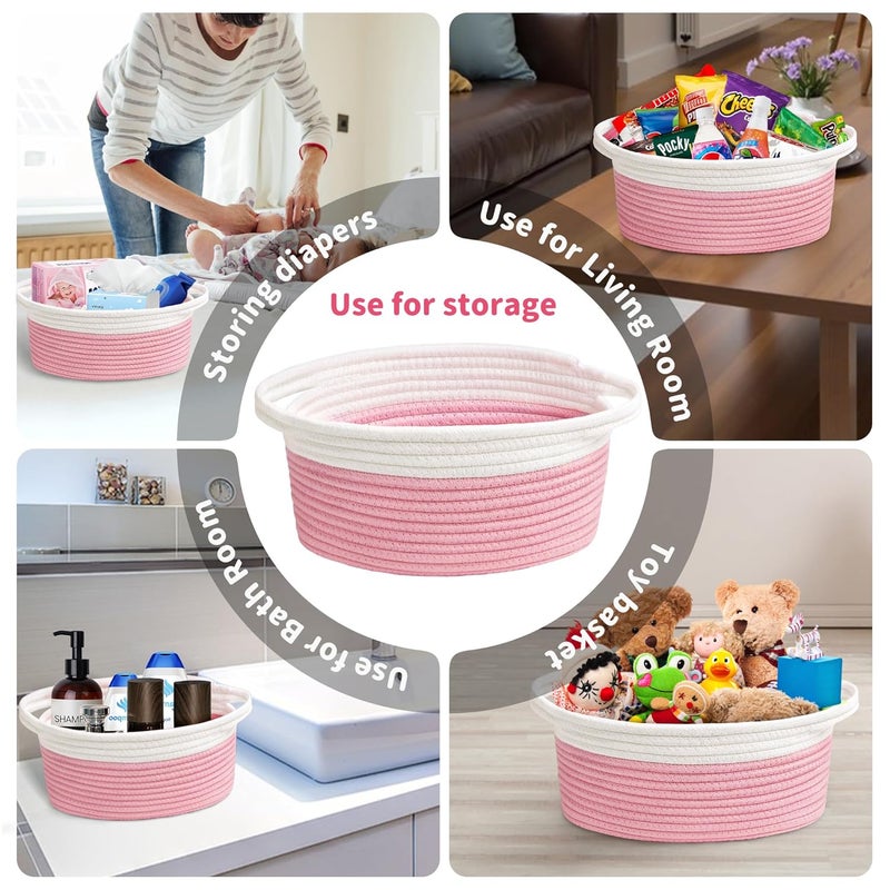 Yeeeasy Small Woven Basket with Gift Bags and Ribbons Cute Baskets for Gifts Empty 12"x8"x5" Small Rope Toy Basket for Babies Baskets for Storage, White & Pink - Image 3